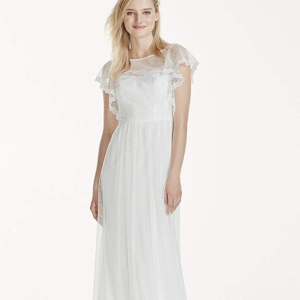 Galina Wedding Dress-FlutterSleeveMeshSheathLace